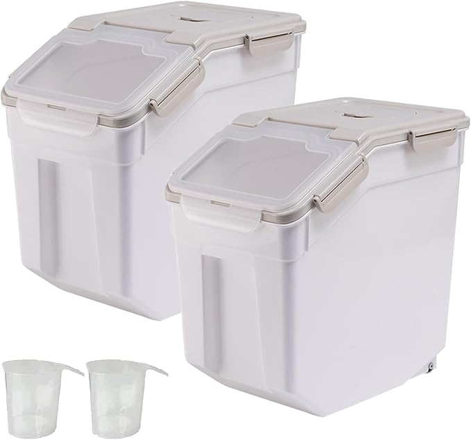 50 lbs Flour Storage Container, 2 Pack Rice Storage Container with Measuring Cup & Scoop, Pet Food Storage Container Dog Cat Food Bin, Grey - Image 8