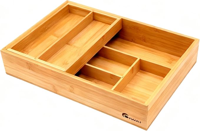 2-Tier Drawer Organizer with Removable Cutlery Tray Kitchen Utensil Silverware Drawer Organizer, Silverware Tray for Drawer Utensil Holder Bamboo Flatware Box for Utensils Stationery Cosmetics (M) - Image 7