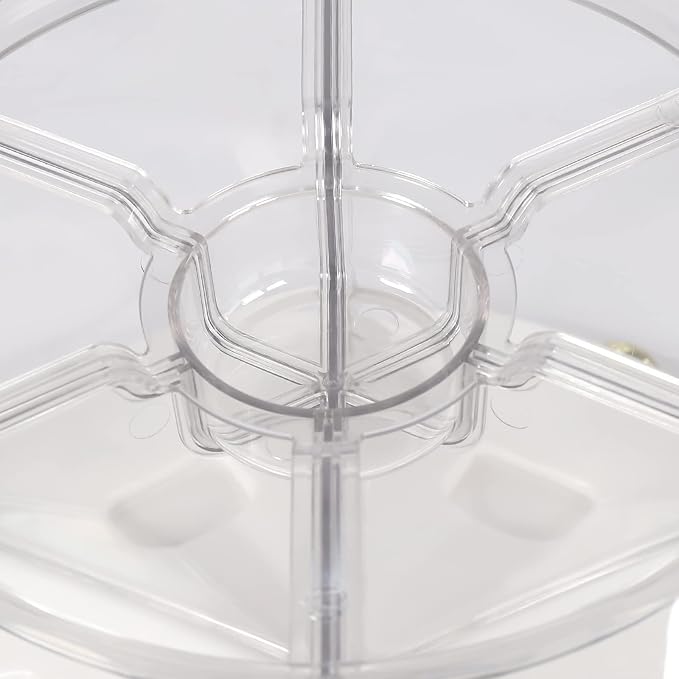360° Rotating Grain Dispenser With 6 Grids, 13.2lbs Large Capacity Grain Dispenser Rotating Kitchen Storage Containers With Sealed Lid For Peanut Barley Millet And Cereal (White,Gold, 13.2 lbs) - Image 9