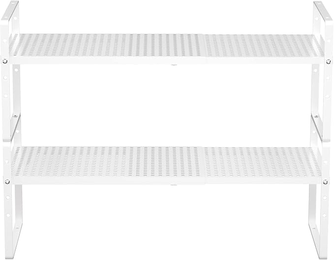 Redrubbit Expandable Cabinet Storage Shelf, Adjustable Height Steel Metal Kitchen Counter Organizers Shelves Spice Rack for Kitchen Pantry Bathroom Cupboard Desk Home Office, White-2 Pack - Image 8