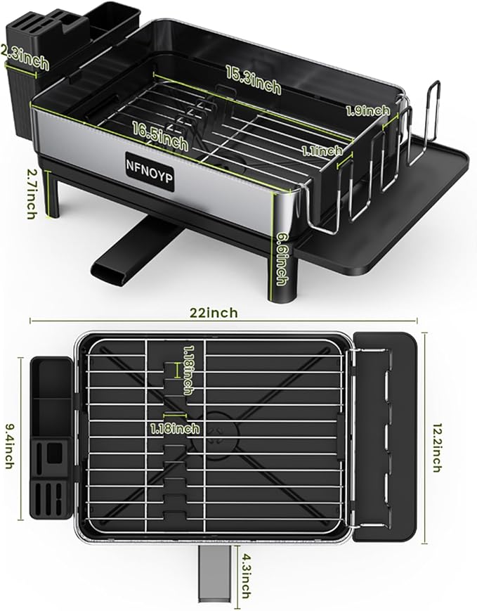 Dish Drying Rack, 304 Stainless Steel Dish Rack and Drainboard Set, Rustproof Dish Drainer with Anti-Pooling Automatic Drainage, Large Capacity Kitchen Counter Organizer, Black - Image 8