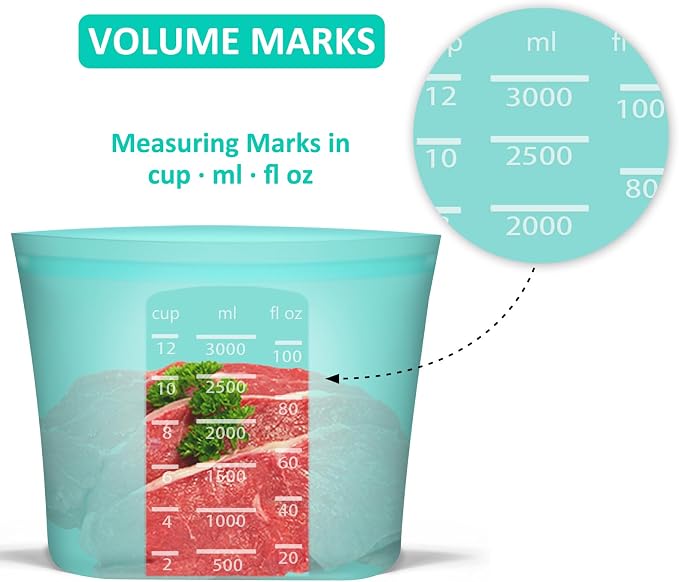 Reusable Food Storage Bags Extra Large, 0.8 Gallon/101 fl.oz/3000 ml, 4 Pack 100% Silicone Food Storage Bags Stand-Up Wide-Mouth Zip-Lock for Large Items, Freezer Microwave Oven Dishwasher Safe, Aqua - Image 7