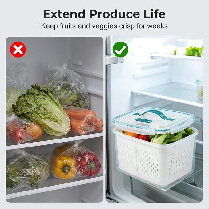 Fruit Storage Containers with Removable Colander (Green 6PCS, S+M+L) | Leakproof Produce Containers for Fridge, Produce Storage Containers, Fridge Organizers and Storage for Fruit, Vegetables - Image 8