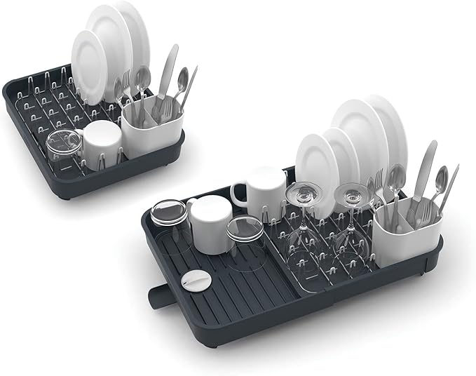 Joseph Joseph Extendable Dish Drying Rack with Expanding Dual Parts, Non-Scratch, Movable Silverware Drainer & Drainage Spout, Grey - Image 5