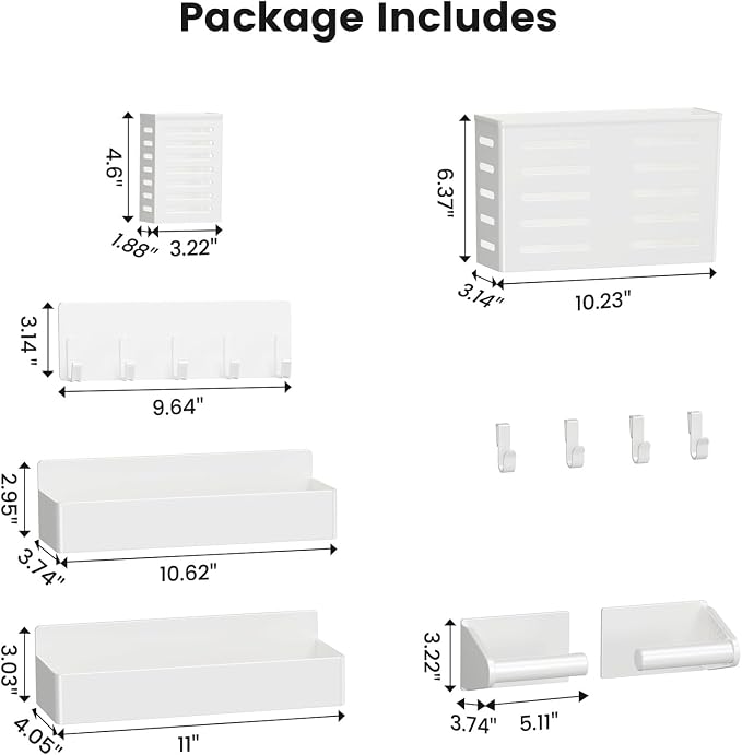 Magnetic Spice Rack for Refrigerator,6 Pack Magnetic Shelf,Fridge Magnet Organizer with Paper Towel Holder,Utensils Racks,Hook Rack,Deepened Basket,Fridge Organizers and Storage White(6 Pack) - Image 8