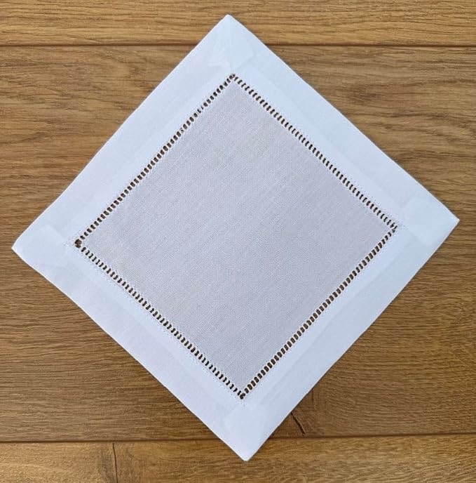 Set of 50 White Cotton Cocktail Napkins (6"x6") – 100% Pure Cotton Cloth Coasters with Elegant Ladder Hemstitch – Bulk Value Pack - Image 9