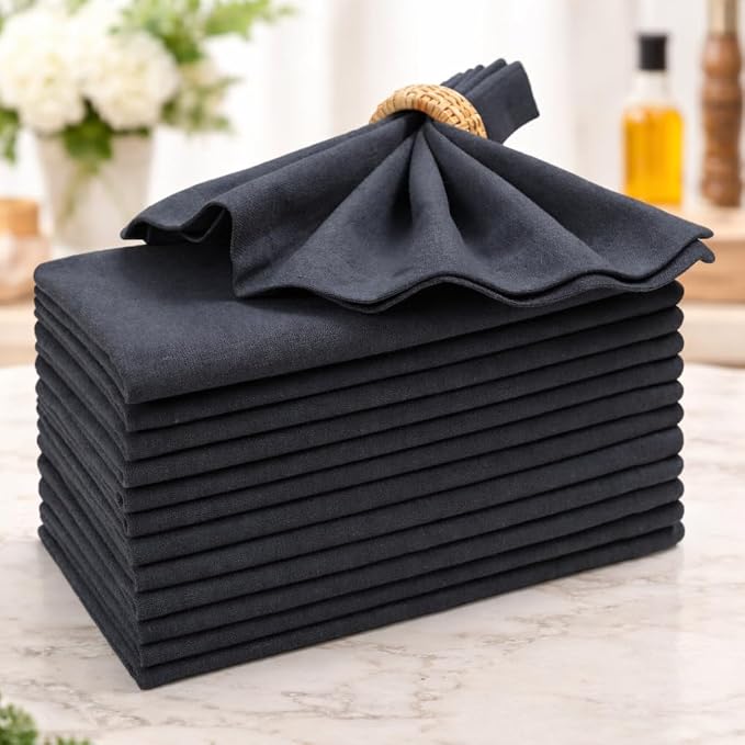Cotton Dinner Napkins Set of 12, 18x18 Inch Cloth Napkins | Dark Grey Fabric, Reusable & Machine Washable, Soft Durable Table Napkins for Weddings,Parties & everyday Dining - Image 9