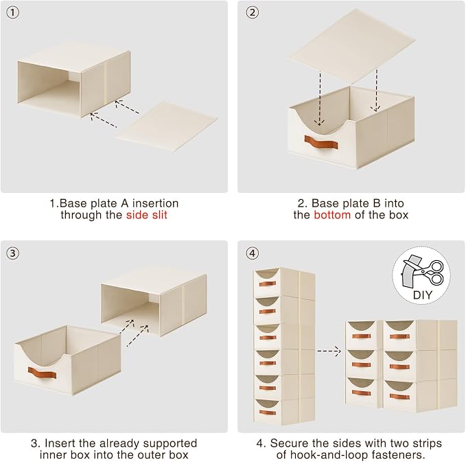 Stackable Storage Drawers - Collapsible Storage Bins with Drawers, 6 Pack Closet Shelf Organizer Basket, Fabric Pull Out Organizer for Bedroom, Living Room, Dorm, Beige - Image 7