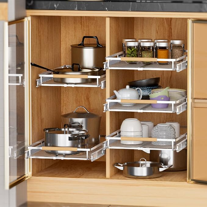 Pull Out Cabinet Drawer Organizer, Heavy Duty Slide Out Pantry Shelves Sliding Drawer Storage for Bathroom, Home, Kitchen, 2 Pack Chrome 22''Deep - Image 6