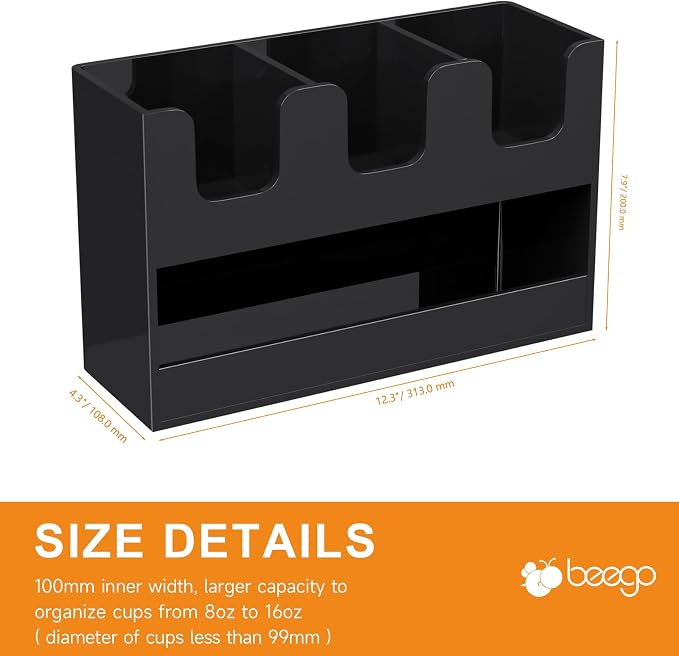 Beego 4-Compartment Cup Holder for Countertop - 2-Tier Black Acrylic Cup Dispenser Coffee Station Paper Cup and Lid Organizer Condiment Storage for Restaurant Breakroom Kitchen Bar Accessories - Image 9