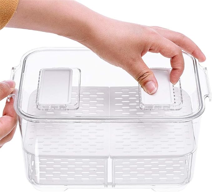 SANNO Vegetable Fruit Storage Containers, Refrigerator Storage Containers Fresh Produce Saver with Lids and Vents,Stackable Salad Lettuce Keeper for Refrigerator,BPA-free Stay Fresh Containers Bin - Image 7