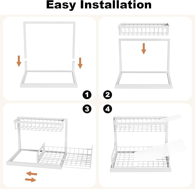 Under Sink Organizer, L-Shaped 2 Tier Pull Out Cabinet Organizer | Slide Out Under Cabinet Storage, For Kitchen and Bathroom, Metal Under Sink Storage with Sliding Drawer, 50 lbs, White 2 Pack - Image 7