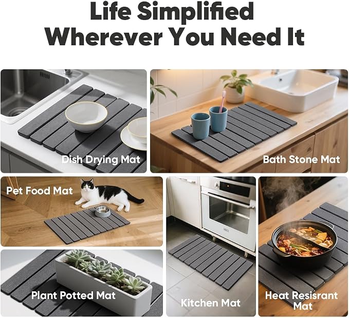 Stone Drying Mat for Kitchen Counter, Quick Diatomaceous Earth Mats for Dishes, 24"L x 16" W Super Absorbent Fast-Drying Collapsible Countertop Stone Mat (Dark Grey, 24" x 16") - Image 7