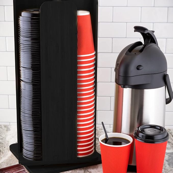 Restaurantware Restpresso 9 x 18 Inch Coffee Cup and Lid Organizer 1 Revolving Cup and Lid Holder - 4 Section Countertop Black Bamboo Cup and Lid Dispenser For Restaurants Homes or Offices - Image 3