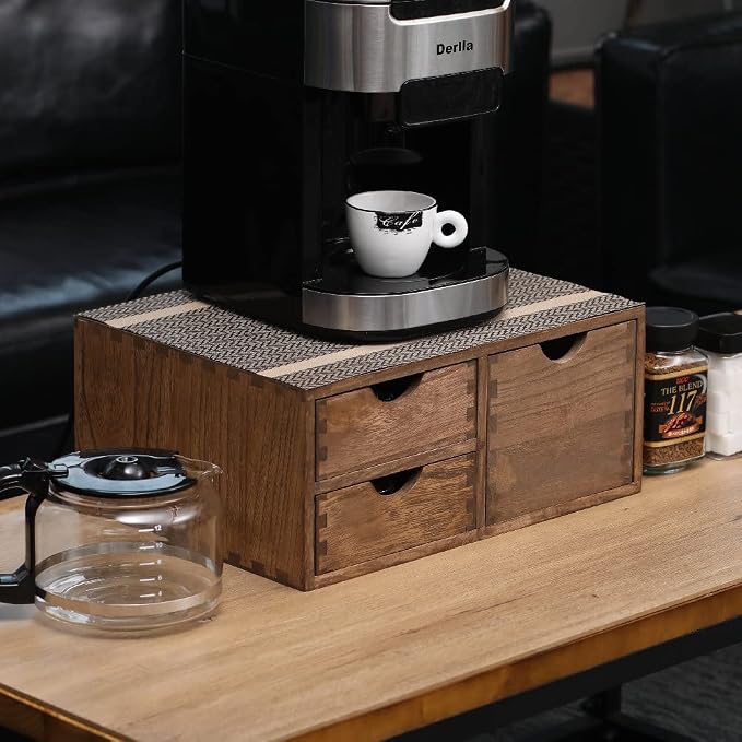 DDYURI Coffee Pods Storage Drawer Holder for Capsules - Multi Functional Desk Organizer Drawers For K cups Coffee Maker Brew - Kitchen Mini Wooden Box Chest Sideboard Counter Organization CF2D3C Dark - Image 9