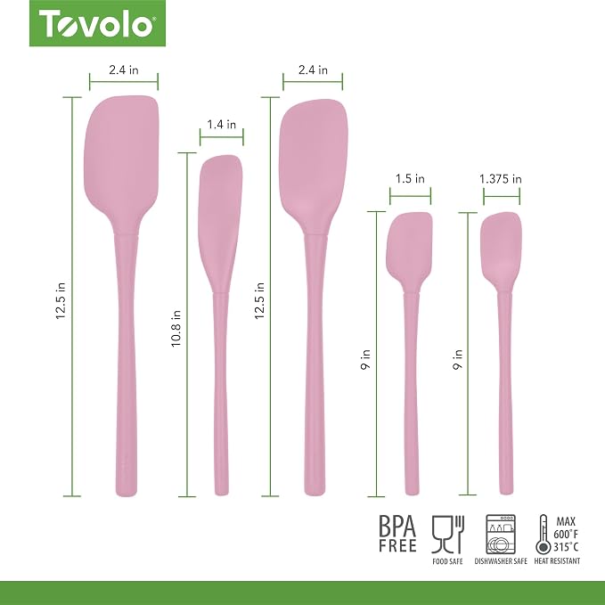 Tovolo Flex Core 5 Piece Silicone Spatula Set Heat Resistant All Silicone Utensils Include Non Stick Spatula Spoonula Jar Scraper, Dishwasher Safe BPA Free Spatulas for Baking Mixing, Pink Sorbet - Image 7