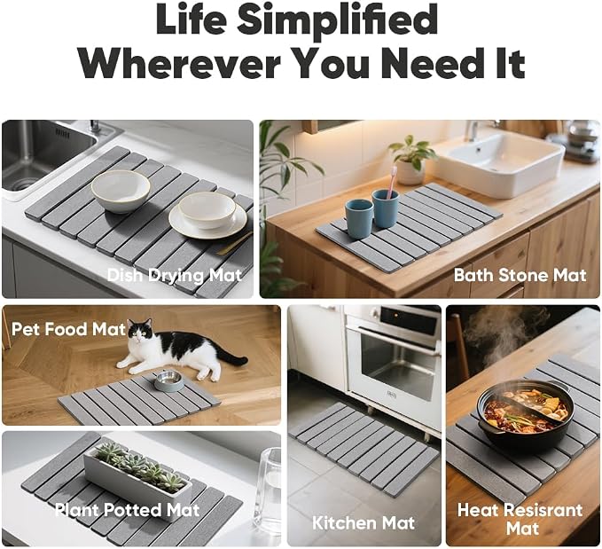 Stone Drying Mat for Kitchen Counter, Quick Diatomaceous Earth Mats for Dishes, 24"L x 16" W Super Absorbent Fast-Drying Collapsible Countertop Stone Mat (Light Grey, 24" x 16") - Image 6