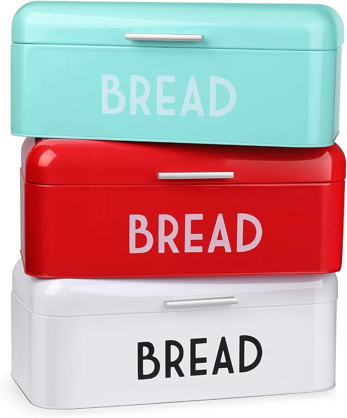 Flexzion Large Vintage Metal Bread Box for Kitchen Countertop, White | Bread Bin Storage Set Includes a White Butter Dish and Stainless Steel Butter Knife - Image 7