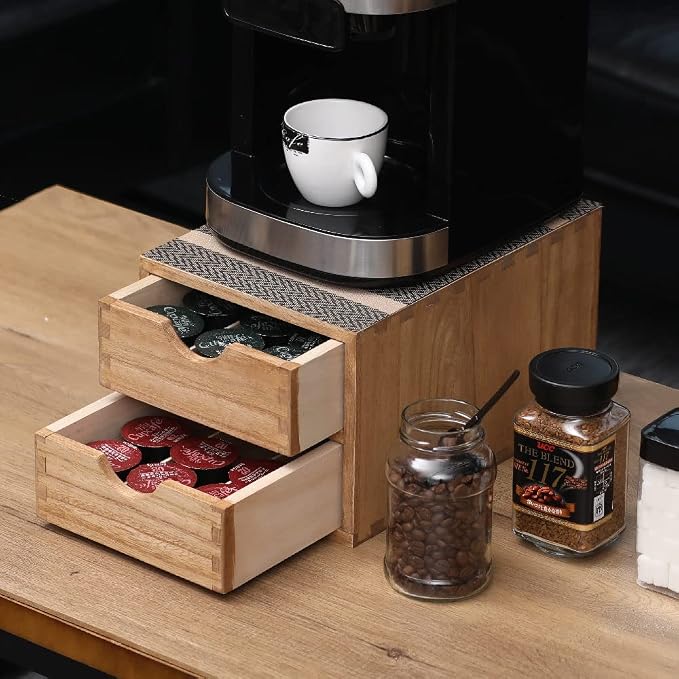 DDYURI Drawer Holder for Coffee Brew - Kitchen Machine Stand Shelf Contertop - Serve Coffee Station and Pod Capsule Storage Organizer for Home Decor Office Storage Solution 2-Tier CF2D2C-Light - Image 9
