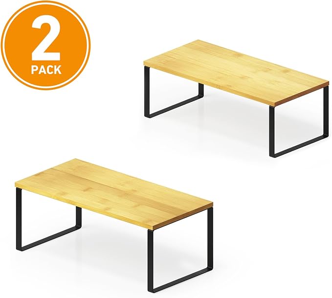 SpaceAid Cabinet Shelf Organizers 8 Pack, Kitchen Counter Rack Shelves Riser, Stackable Expandable Spice Rack, Pantry Cupboard Storage Organization (Black and Natural, Long) - Image 7