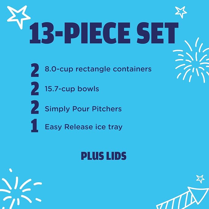 Rubbermaid TakeAlongs Special-Edition Americana 13-Piece Set of Food Storage Containers with Lids, Including Two Pitchers and Ice Tray, QuikClik Seal, BPA-Free - Image 6