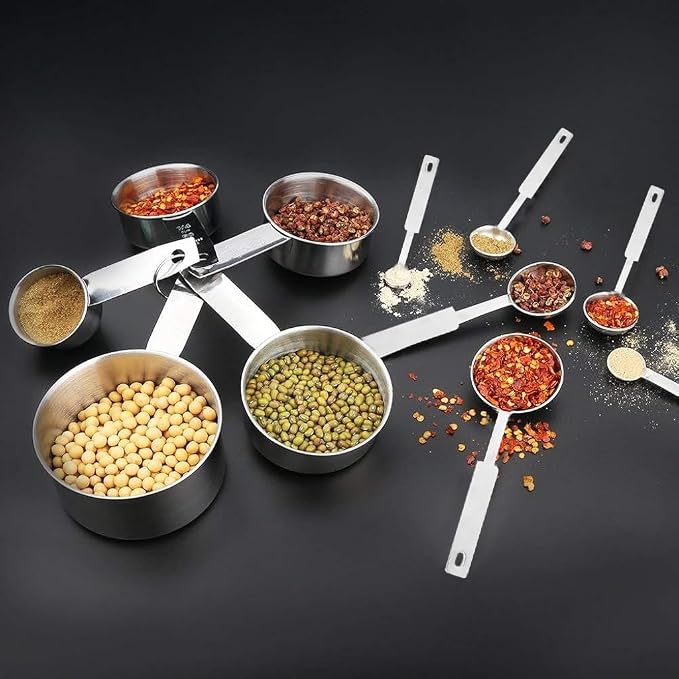 Supvox® 10Pcs Measuring Cups and Spoons Set - Stainless Steel Measuring Cup with Scales of 2 Units, Dry & Wet Food Measuring Cup for Cooking and Baking, Ideal for Chefs & Home Cooks (Silver) - Image 7
