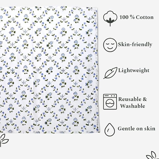 Powder Blue Hand Block Print 100% Cotton Napkins 18" x 18" (Set of 4) Reuseable Kitchen Napkins Cloth Decor Dinner Party Wedding Cocktail Gift for Spring, Easter, Summer - Image 8