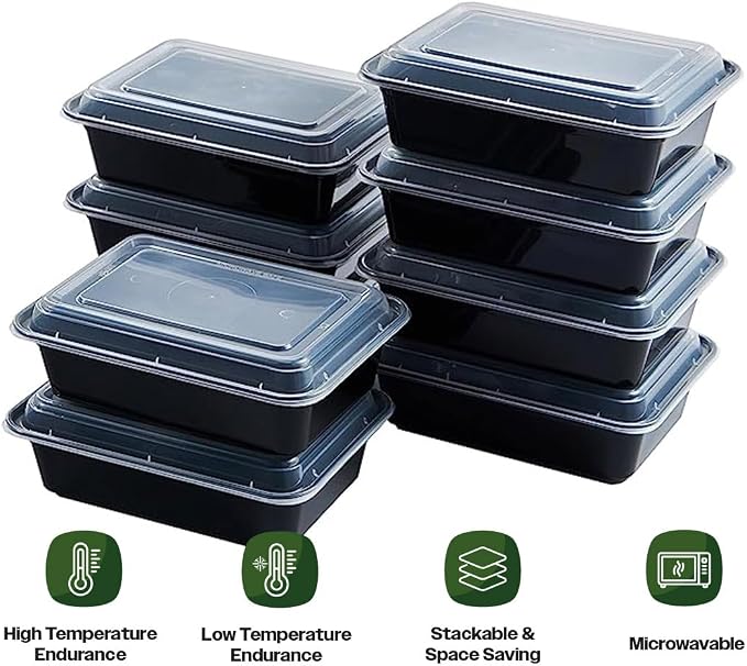 CIAO! Heavy Weight 38oz Injection Molded Microwavable Black Rectangular Food Container with Lid (150/case) - Image 9