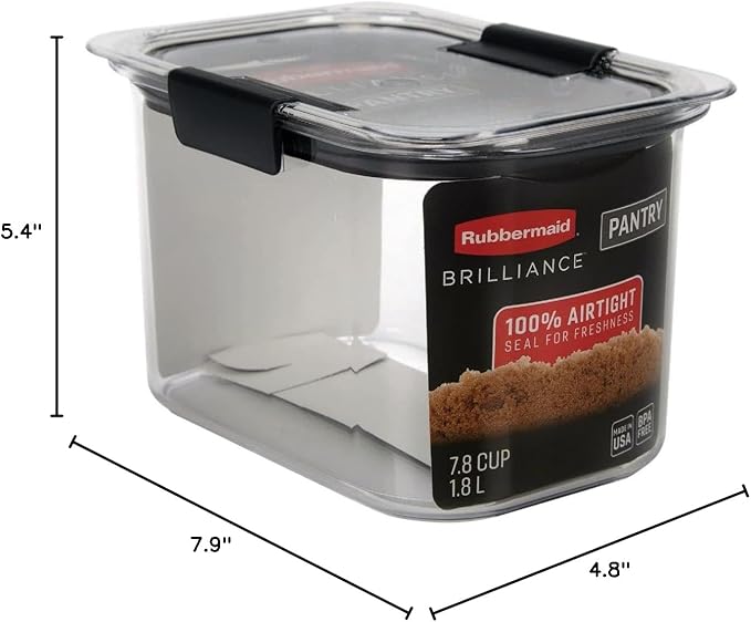 Rubbermaid Brilliance Pantry Airtight Food Storage Container, BPA-Free 7.8 Cup, Ideal for Brown Sugar - Efficient, Leak-Proof and Dishwasher-safe - Image 8