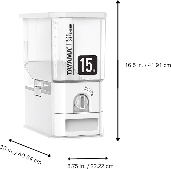 TAYAMA 33 lbs. Capacity Rice Dispenser Grain Storage Container, White - Image 7