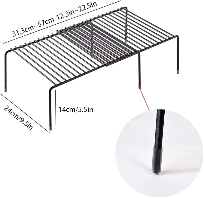 Tomorotec Expandable Cabinet Shelf Organizer, Metal Kitchen Pantry, Black | Extendable from 12.3 to 22.5 in with Heavy Duty Steel Frame and Anti Slip Feet for Bathroom or Closet - Image 8