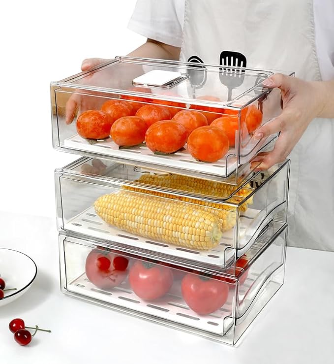 Refrigerator Organizers and Storage Drawer, Stackable Fruit Storage Containers for Fridge, Reusable Fridge Organizer fit for Kitchen Refrigerator and Restaurant Freezer (2 Drawers, Medium) - Image 9