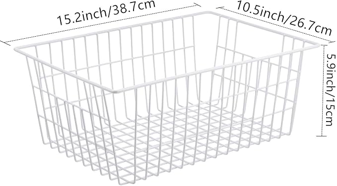 Redrubbit Wire Storage Baskets, Large Farmhouse Metal Freezer Basket Storage Organizer Bins with Handles for Kitchen Cabinets, Pantry, Closets, Bedrooms, Bathrooms, Set of 2, White - Image 9