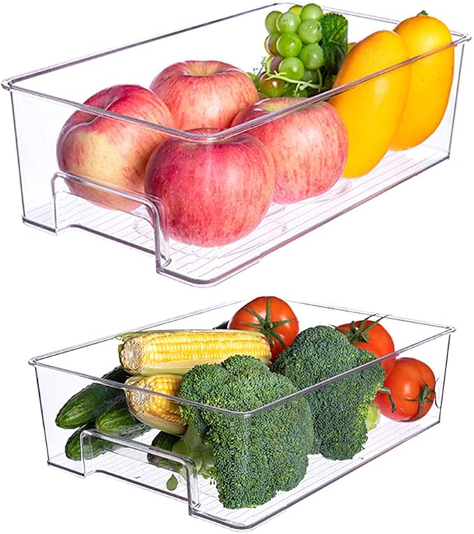 SANNO Vegetable Refrigerator Organizer Food Bins with lids Large Stackable Fridge Clear Organizers Kitchen Cabinet Organizer for Freezer, Kitchen, Countertops, Cabinets Pantry Storage Bins,set of 2 - Image 6