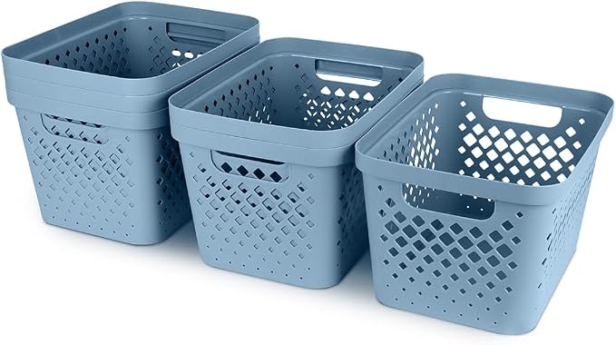 Glad Plastic Storage Basket Set, Value Pack of 6 | Open Storage Bins for Shelves, Bathroom, Pantry, Closet | Nesting Organizer Boxes with Handles, 4 Gallon, Marina Blue - Image 6