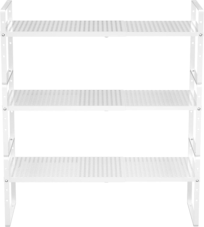 Redrubbit Large Expandable Cabinet Storage Shelf, Adjustable Height Steel Metal Kitchen Counter Organizers Shelves Spice Rack for Kitchen Pantry Bathroom Cupboard Desk Home Office, White-3 Pack - Image 7