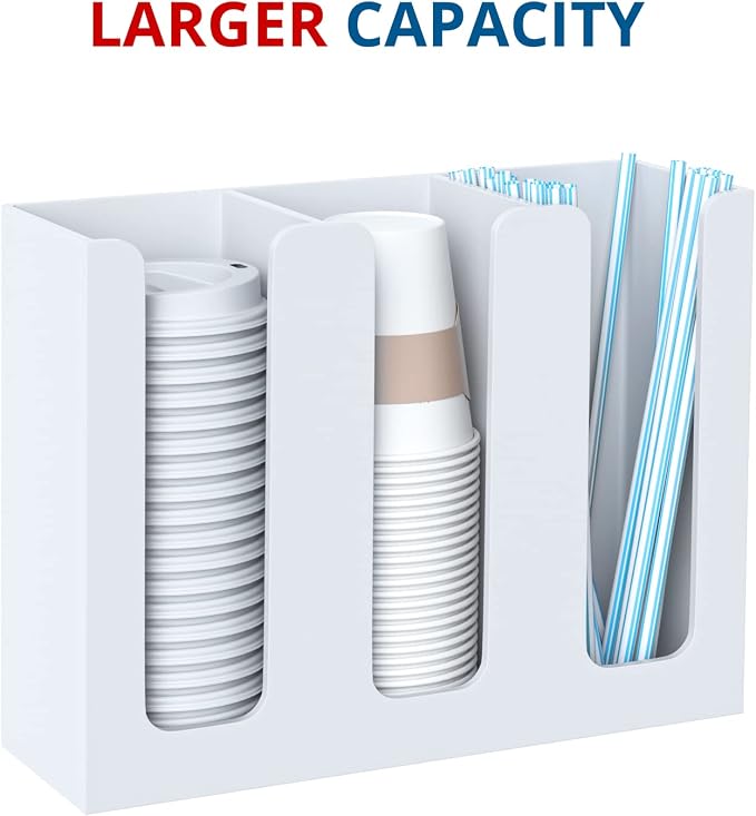 KOTEMON Acrylic Cup Holder, 3 Compartment, Disposable Coffee Cup Dispenser Storage Organizer, White - Image 7