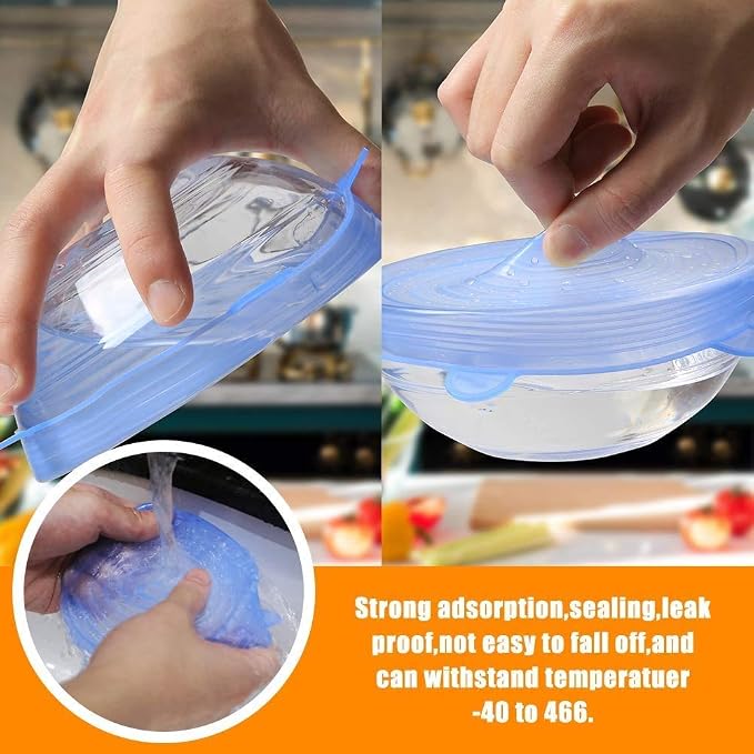 Reusable Storage Bags 15 Packs Reusable Silicone Storage Bags Set with 6 PCS Eco-Friendly Leakproof Silicone Food Storage Bags,3PCS Beeswax Wrap+6PCS Silicone Stretch Lids Cover for Meat Fruit Veggies - Image 6