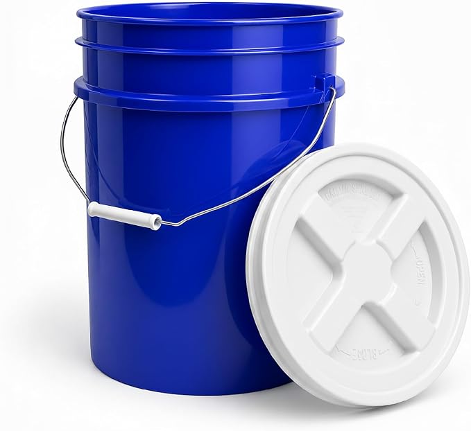 5 Gallon Bucket - Food Grade w/Lid BPA-Free, Blue/White, 6 | Airtight Gamma Seal Screw-On Lid, Heavy-Duty 90 Mil HDPE Plastic, Food Safe and Durable Container, Bulk Storage, Made in USA - Image 8