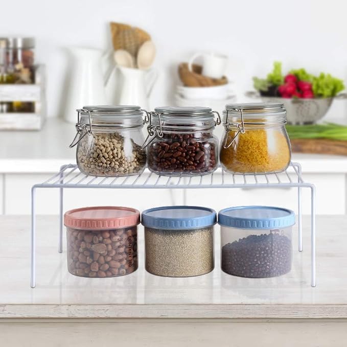 Set of 6 Kitchen Cabinet Shelf Organizer, Medium (13 x 9.4 Inch) Bathroom Cabinet Organization Wire Shelf Rack, Rustproof Storage Space Saver Shelves for Countertops Pantries Utensils -White - Image 9