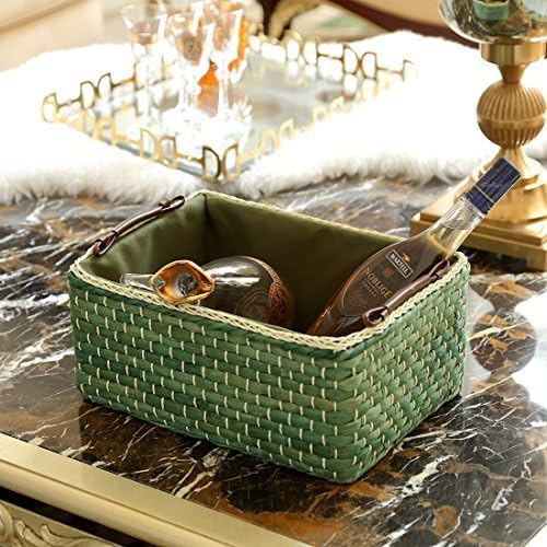 Baskets Woven Maize Straw Storage Bins with Handle (Medium, Green) - Image 5