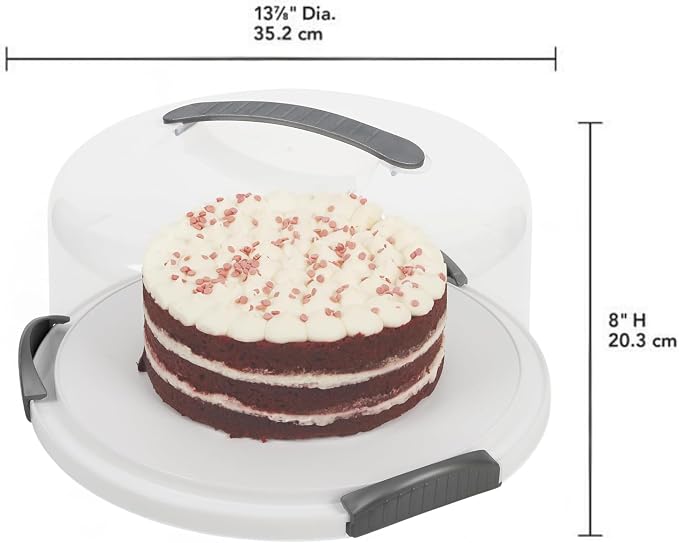 JOEY'Z EXTRA LARGE Cake Carrier - Holds up to 12 Inch 3-Layer Cake - White | Storage Container With Server Plate With Lid/Holder With Lid/Cover Clear Dome - Transports Pies or Other Desserts - Image 6