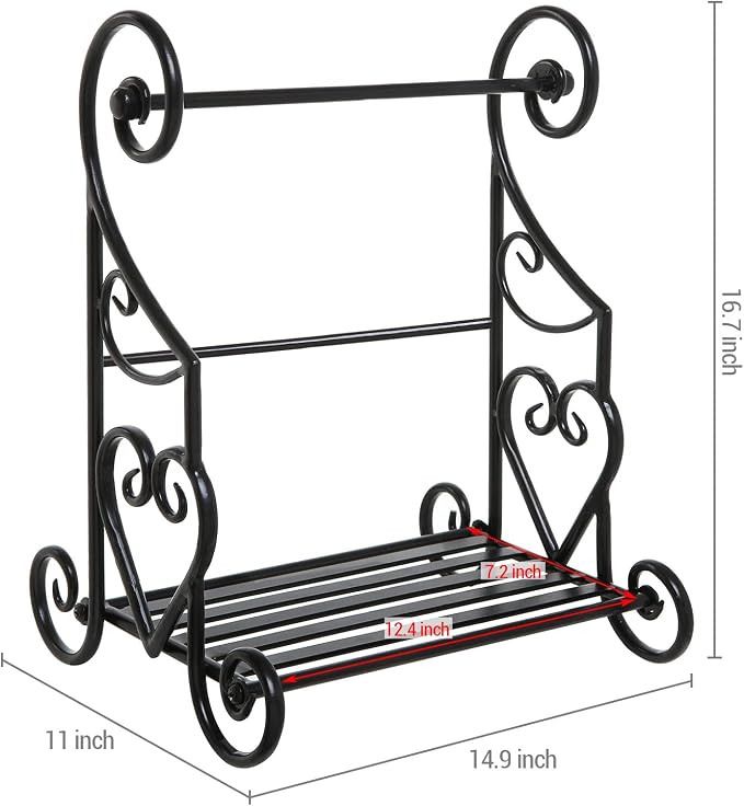 MyGift Gothic Paper Towel Holder Heart Scroll Metal Paper Towel Holder Stand with Slatted Condiment Shelf Rack, Black Decorative Kitchen Decor Accessories - Image 3