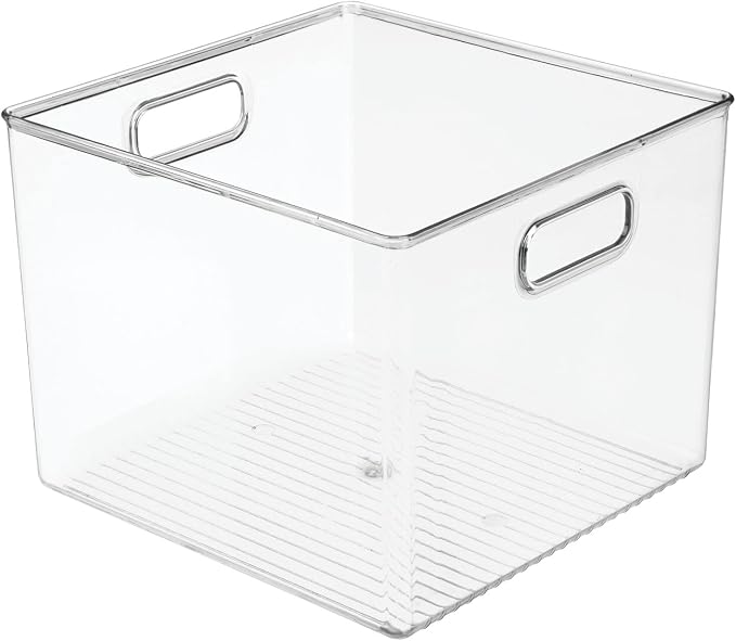 mDesign Plastic Modern Storage Organizer Bin Basket with Handles for Bathroom Organization - Shelf, Cubby, Cabinet, Vanity, and Closet Organizing Decor - Ligne Collection - Clear - Image 10