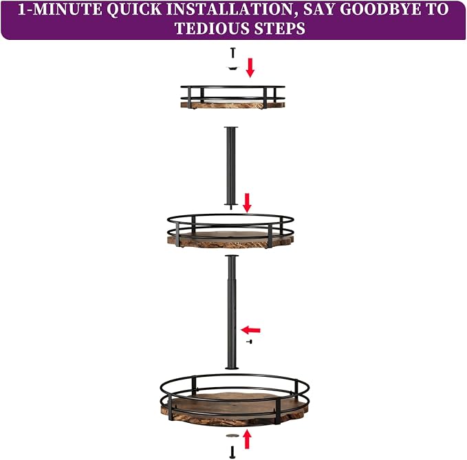 Heavy-Duty 3-Tier Lazy Susan Organizer, Adjustable to Different Heights, Countertop Spice Rack, Upgraded Thickened Wooden Board, Suitable for Seasoning Organizer, Kitchen Organization(2 Pack) - Image 8