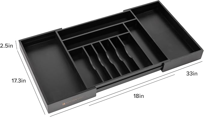 Silverware & Utensil Drawer Organizer, 18-33 in, Black Bamboo | Cutlery, flatware, food-safe contract grade, kitchen drawer fit - Image 8