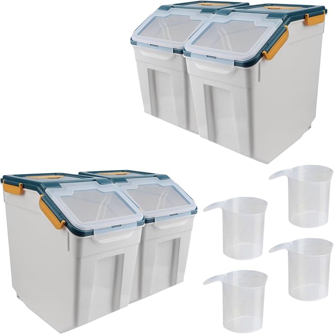 4 Pack Grain Food Storage Container, 20LB Airtight Rice Bin Storage Bucket with Spoon and Measuring Cup, Large Flour Dispenser Container Set 80LB Total Capacity - Image 7