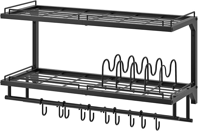 Pot Rack, Wall Mounted Pan Holder, 2-Tier Pot and Pan Organizer, Pot Hanger with 10 S-Shaped Hooks, Cookware Organizer with 5 Removable Metal Wire Dividers, Black TPR35BB - Image 9