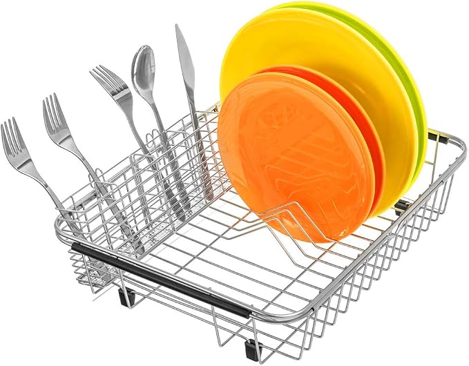 SANNO Dish Drying Rack with Stainless Steel Utensil Holder Large Dish Rack Drainer Stainless Steel Utensil Silverware Holder Organizer - Image 9