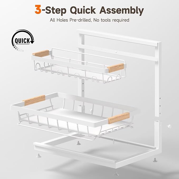 2-Pack 2-Tier Height Adjustable Under Sink Organizer & Storage | Multi-purpose storage for kitchen & bathroom cabinet. Extra Large white shelf, height adjustable design for space-saving. - Image 7
